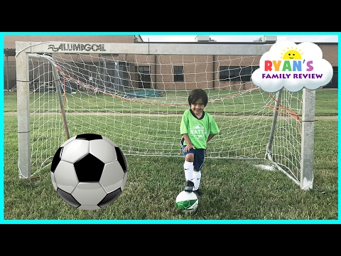 Family Fun Kids Outdoor Activities! Ryan First Soccer Practice and First Game Highlights! Video