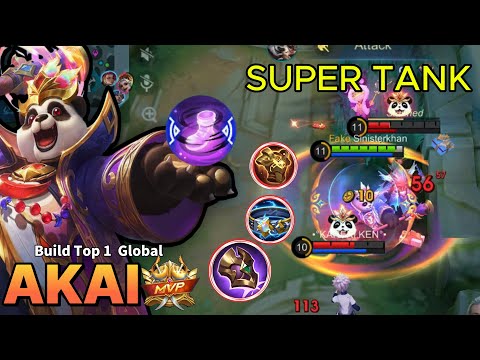 100% ANNOYING !! SUPER TANK AKAI MVP PLAYS || BUILD TOP 1 GLOBAL AKAI ~ MLBB 