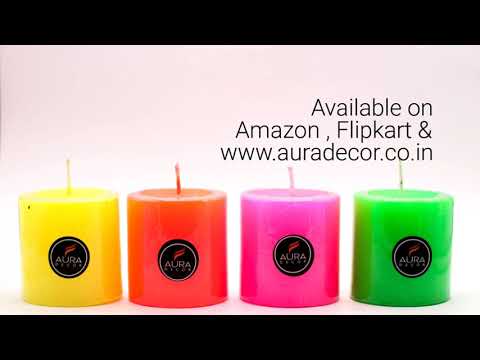 Auradecor fluroscent color pillar candle gift set