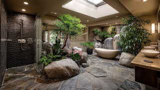 Zen-inspiriertes Badezimmerdesign mit Oberlicht und Integration eines japanischen Gartens
