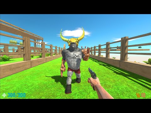 FPS Avatar with all weapons in battle with gold horned units - Animal Revolt Battle Simulator