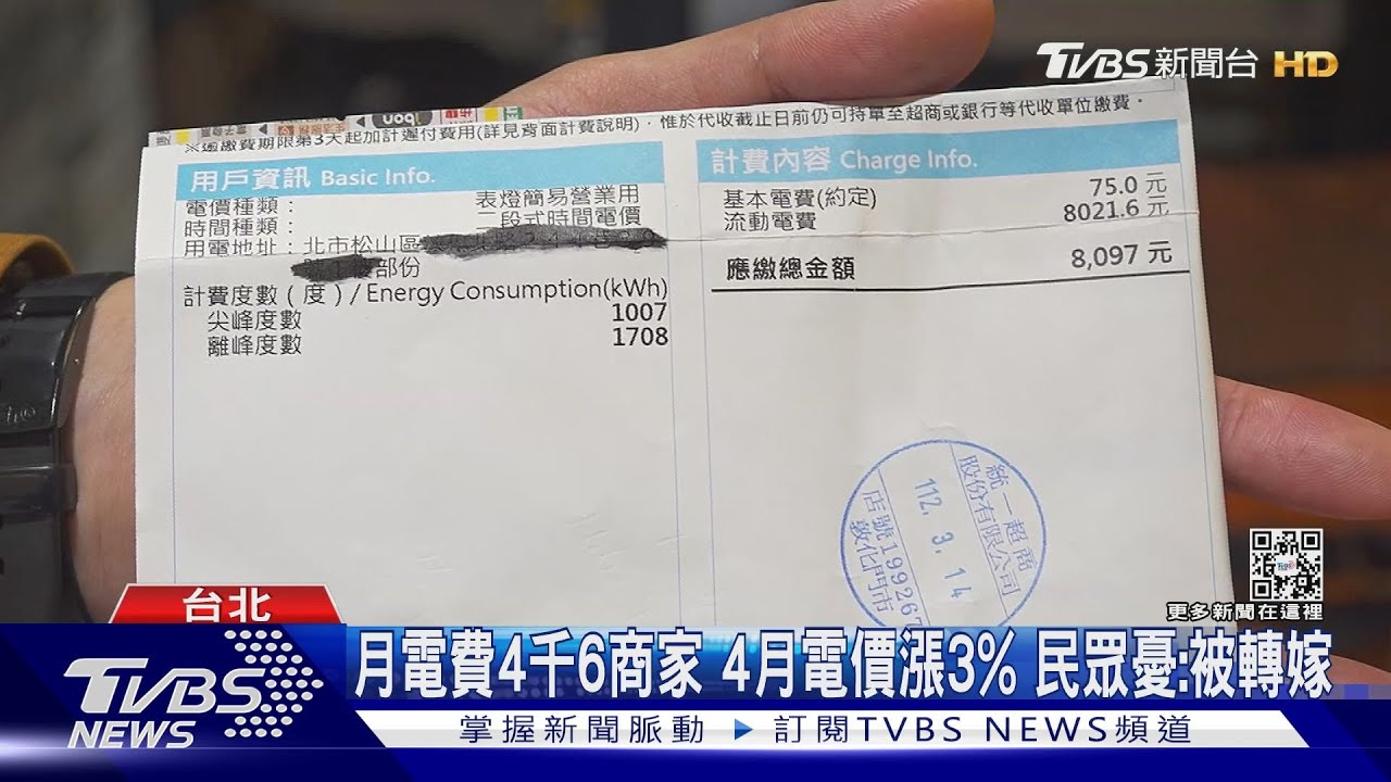 月電費4千6商家4月電價漲3%　民眾憂：被轉嫁