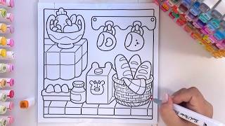 Satisfying & Cozy Kitchen Coloring Page with Alcohol Markers 🥖🥛