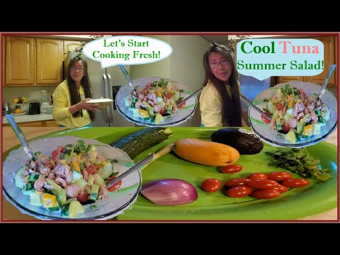 Refreshing Cool Summer Tuna SALAD w/ Cucumber, Avocado, Mango, Cherry Tomatoes Red Onions & Cilantro
