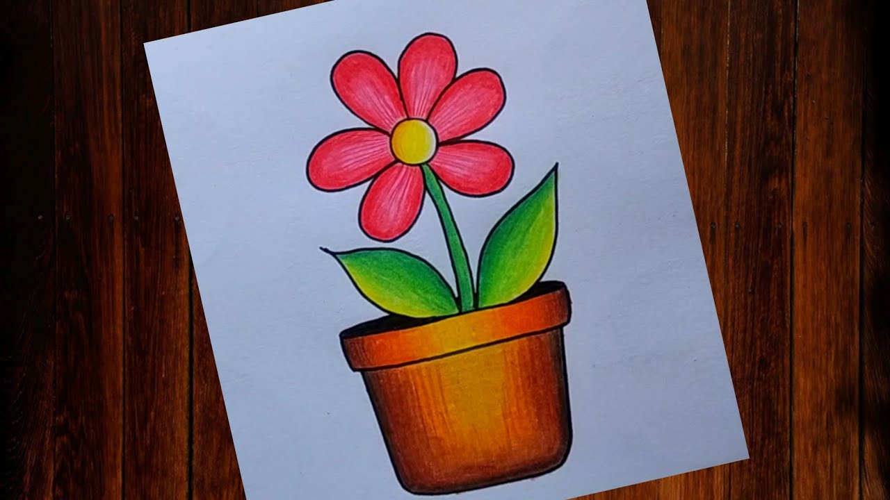 How to draw Flower pot step by step| Easy and Simple Flower pot drawing| Flower Vase drawing easy 