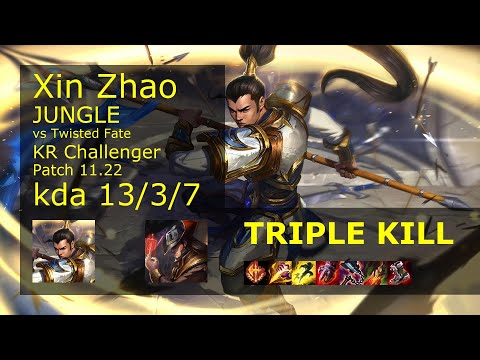Xin Zhao vs Twisted Fate Jungle - KR Challenger 13/3/7 Patch 11.22 // [롤] 신 짜오 vs 트위스티드 페이트 정글