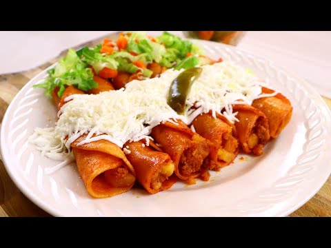 Como Hacer Enchiladas Rojas rellenas de papa con longaniza