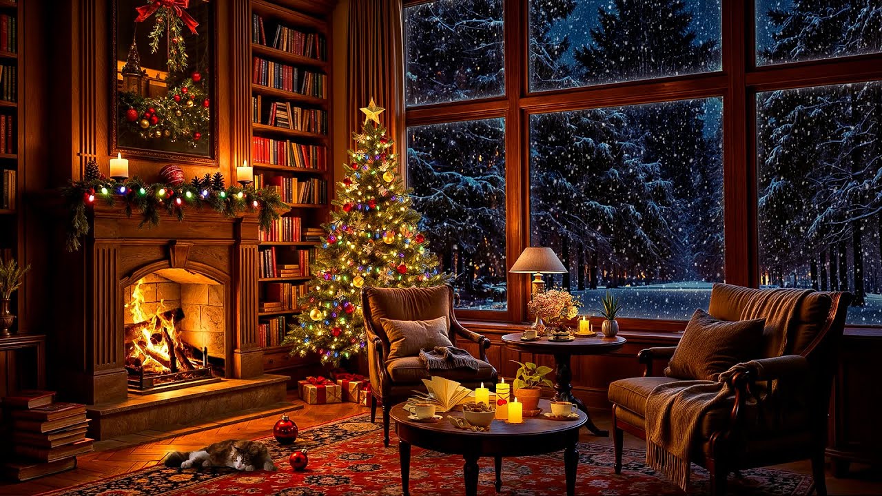 Cozy Christmas Ambience 🎄 Christmas Jazz Instrumental Music & Crackling Fireplace for Good Mood