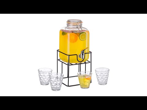 Getränkespender Set mit Gläsern Schwarz - Silber - Glas - Metall - Kunststoff - 17 x 38 x 21 cm