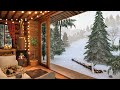 Winter Cozy Cabin in Snowfall with Crackling Fireplace Sound, Relaxing Wind & Snow Falling Ambience