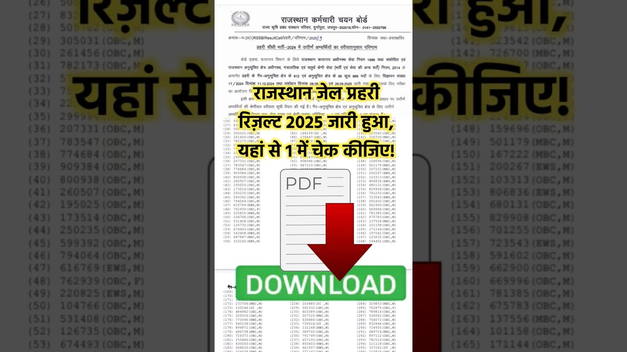 Rajasthan Jail Prahari Result 2025 Pdf Download | Jail Prahari Result 2025 Kaise Dekhe #rssb #result