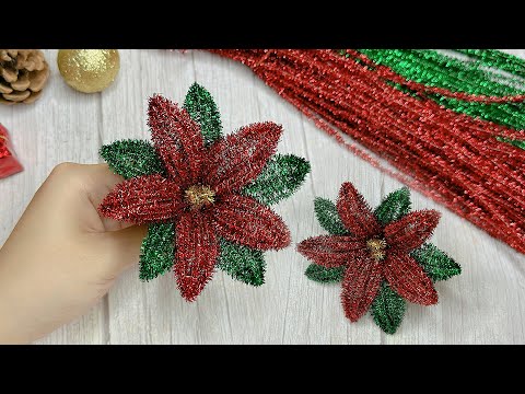 How to make Poinsettia Flower with Pipe Cleaner - Christmas Poinsettia flower - Easy Christmas craft