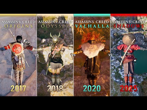 Assassin's Creed Shadows vs Valhalla vs Odyssey vs Origins - Physics and Details Comparison