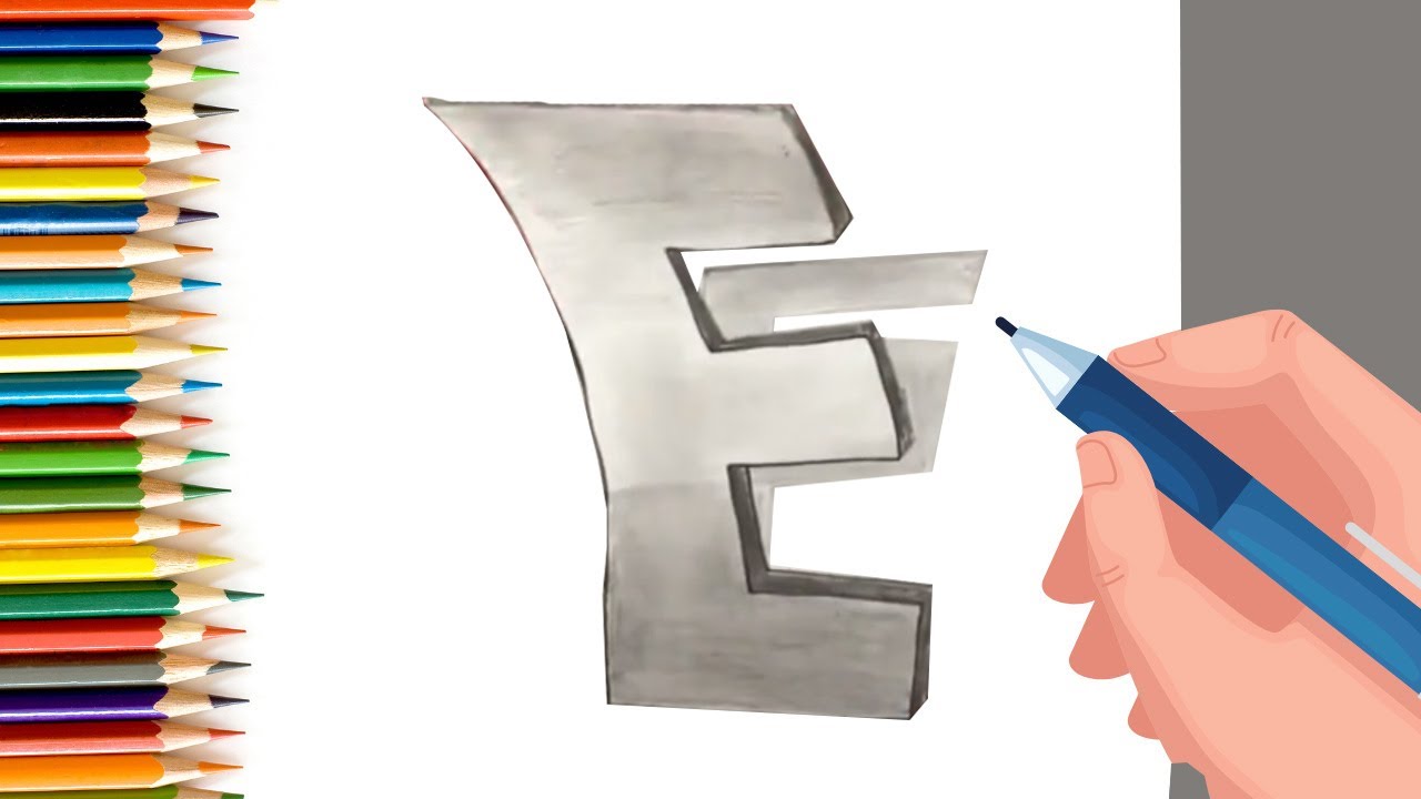 Easy Trick Art Drawing - How to Draw 3D Letter E - Anamorphic
