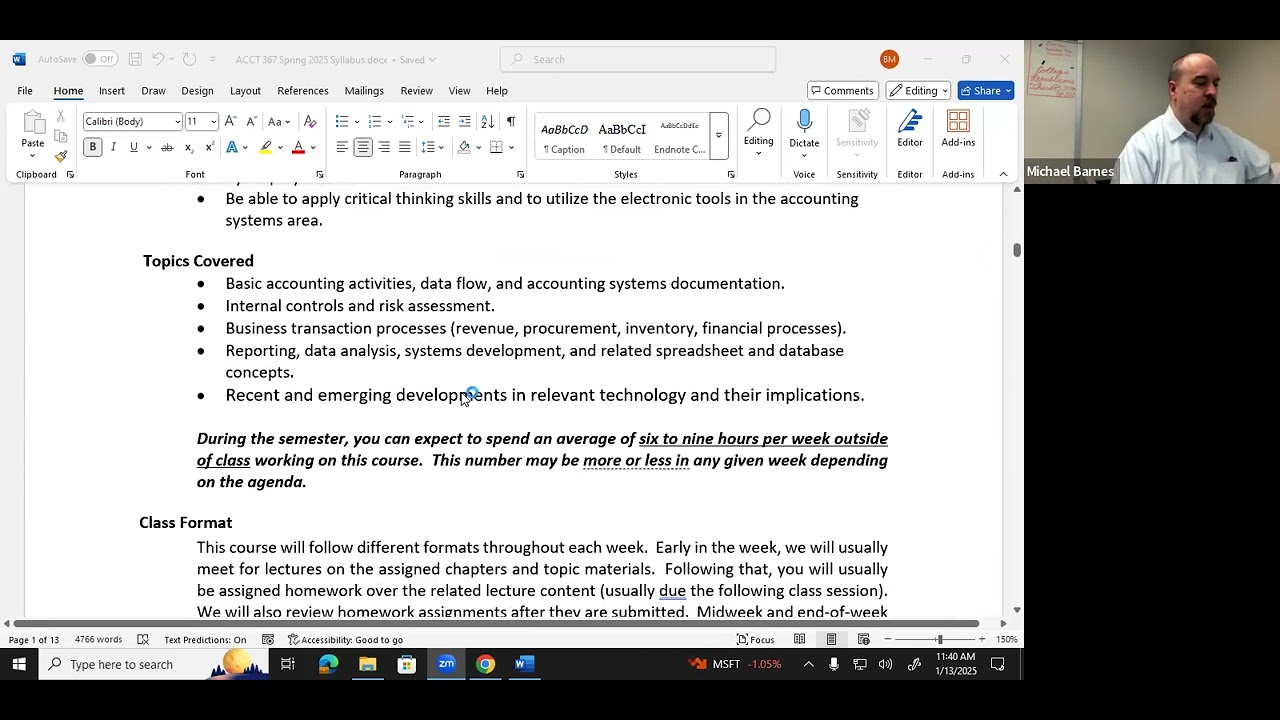 ACCT 367 (Spring 2025) - Introduction and Syllabus Review