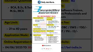 Download lagu BEL Recruitment 2025 | New Vacancy 2025 | Daily Job Alerts #shorts mp3