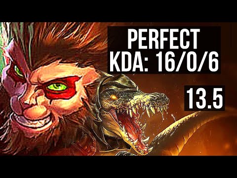 WUKONG vs RENEKTON (MID) | 16/0/6, 10 solo kills, Legendary, 700+ games | KR Master | 13.5