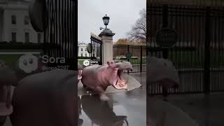 Hippos run away on the water 🦛 #funny