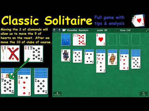 Classic Solitaire Full game with tips & analysis - YouTube