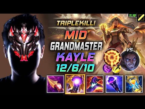 GrandMaster Kayle MID vs Sylas - 천상계 장인 미드 케일 템트리 룬 내셔 집공 ケイル Кейл 正义天使 凱爾 - LOL KR 11.16
