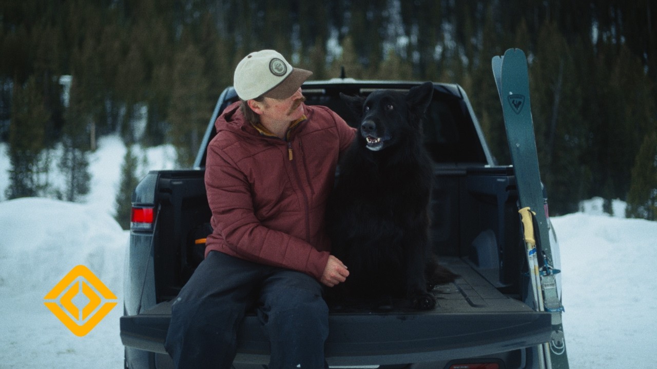 Tela the avalanche rescue dog with handler Danny Skilling on the slopes of Big Sky, Montana