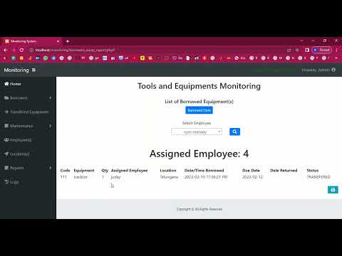 Empoyee Equipments Maintenance System in PHP Application Projects