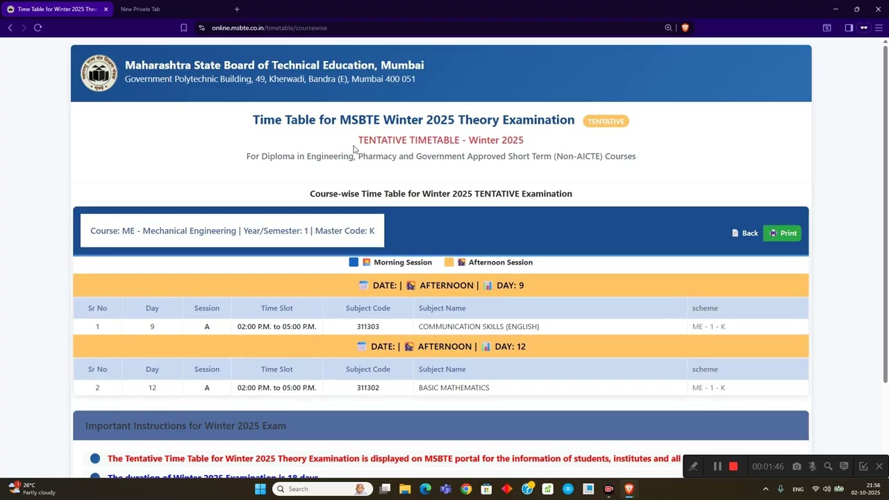 MSBTE Winter 2025 Exam Timetable Out! | How to Download PDF | Diploma Exam Dates