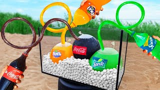 Balloons of Coca Cola, Fanta and Sprite vs Mentos