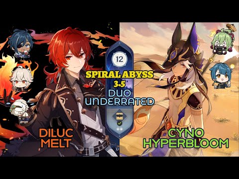 C1 Diluc Melt & C0 Cyno Hyperbloom - Genshin Impact 3.5 - Spiral Abyss Floor 12 (9★)