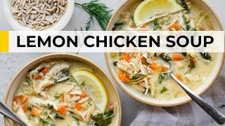 LEMON CHICKEN ORZO SOUP | light + healthy recipe