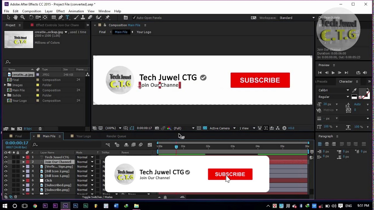 After Effects Tutorial Youtube Subscribe Button Animation (Free Project)