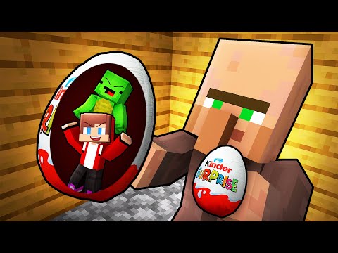JJ and Mikey Hide Inside KINDER SURPRISE To Prank Villager in Minecraft (Maizen)