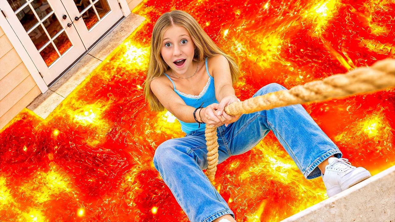 Nastya and her friends tackle the "Lawn Is Lava" problem