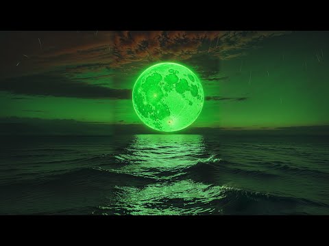 Green Moon Set Over The Ocean Screensaver, Live Wallpaper - 3 Hours
