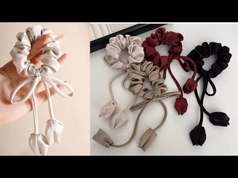 DIY SCRUNCHIE/ Scrunchie con Tulipanes/ Nuevo Diseño de Scrunchie de satin / Laço de Cabelo