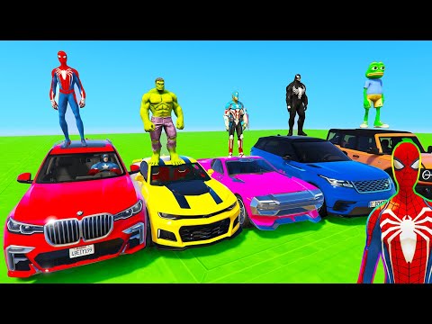 SPIDERMAN CARS Racing ZIG ZAG Ramp Challenge ! SUPERHEROES HULK Epic Stunt Race by GOKU BMW - GTA 5