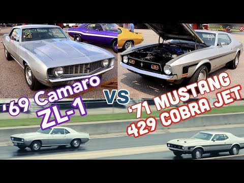 1969 Camaro ZL1 vs 1971 Mustang Cobra Jet - PURE STOCK DRAG RACE (single heads up)
