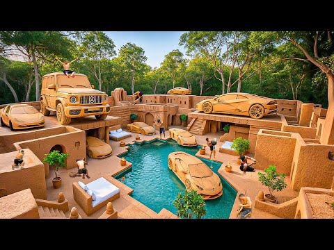 180 Days Building a Luxury Clay Villa with Underground Pool and Supercars Using Primitive Tools