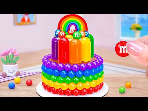 Easy Recipe Making Miniature Satisfying Rainbow Cake 🌈 Relaxing Cake ASMR