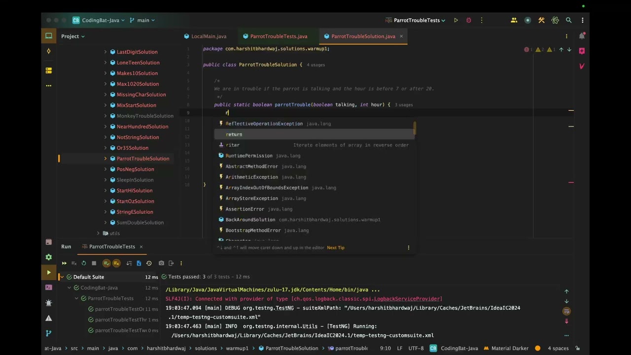 CodingBat Java | Warmup-1 Section | parrotTrouble Problem