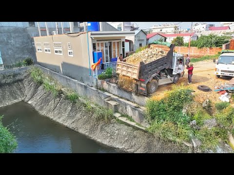 Landfill Project: Create New Land a House | Komatsu Bulldozer Pushing into a deep pit flooding!?