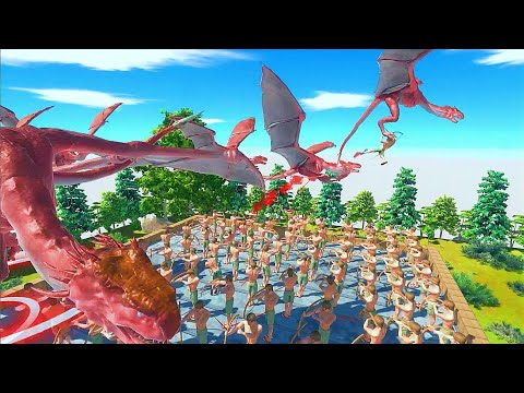 Pyramid Defense x100 Archers Vs Iron Man + Dinosaurs - Animal Revolt Battle Simulator