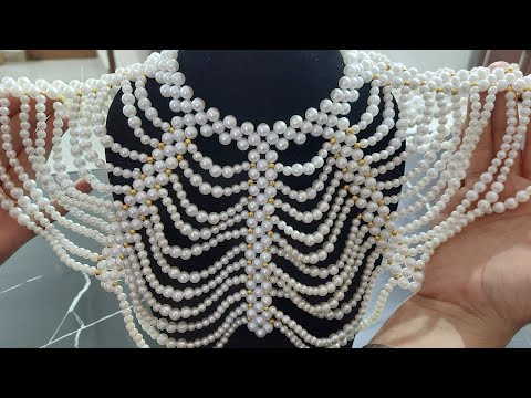 ELEGANT PEARL COLLAR NECKLACE  OR PEARL SHAWL HOW TO MAKE #diy PEARL CAPE#handmade PEARL NECKLACE