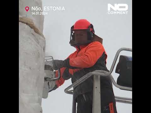 Video Thumbnail: Estonians complete giant 11-meter tall snowman despite changing weather