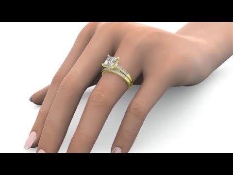 2.90 tcw Princess & Round Cut Engagement Ring Bridal Set Solid 14k Yellow Gold on a finger