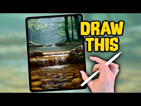 PROCREATE Landscape DRAWING Tutorial in EASY Steps - Woodland Stream
