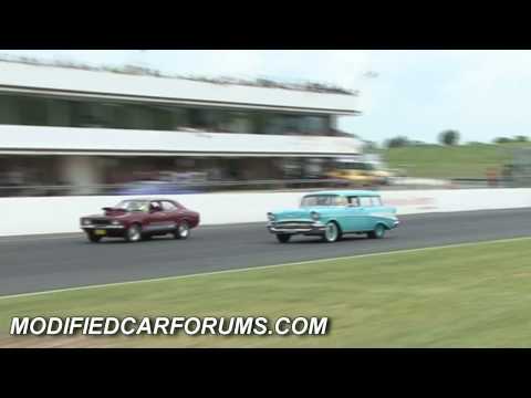 TD Cortina HYPO75 racing 57 chev wagon WAG57C in the Off Street Racing at Sydney Powercruise 2010