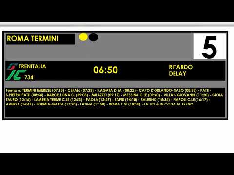 Annuncio del Treno Intercity 734, da Palermo Centrale a Roma Termini.