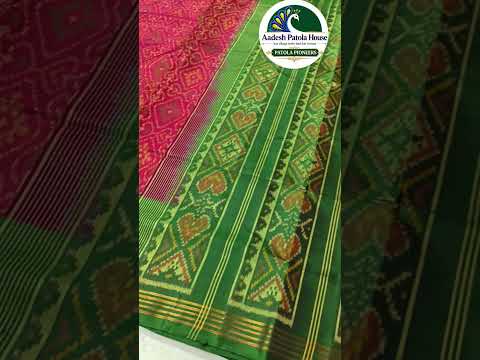 Green Selari Border Pink Navratan Motifs Single Ikat Patola Saree 6 Ply Silk
