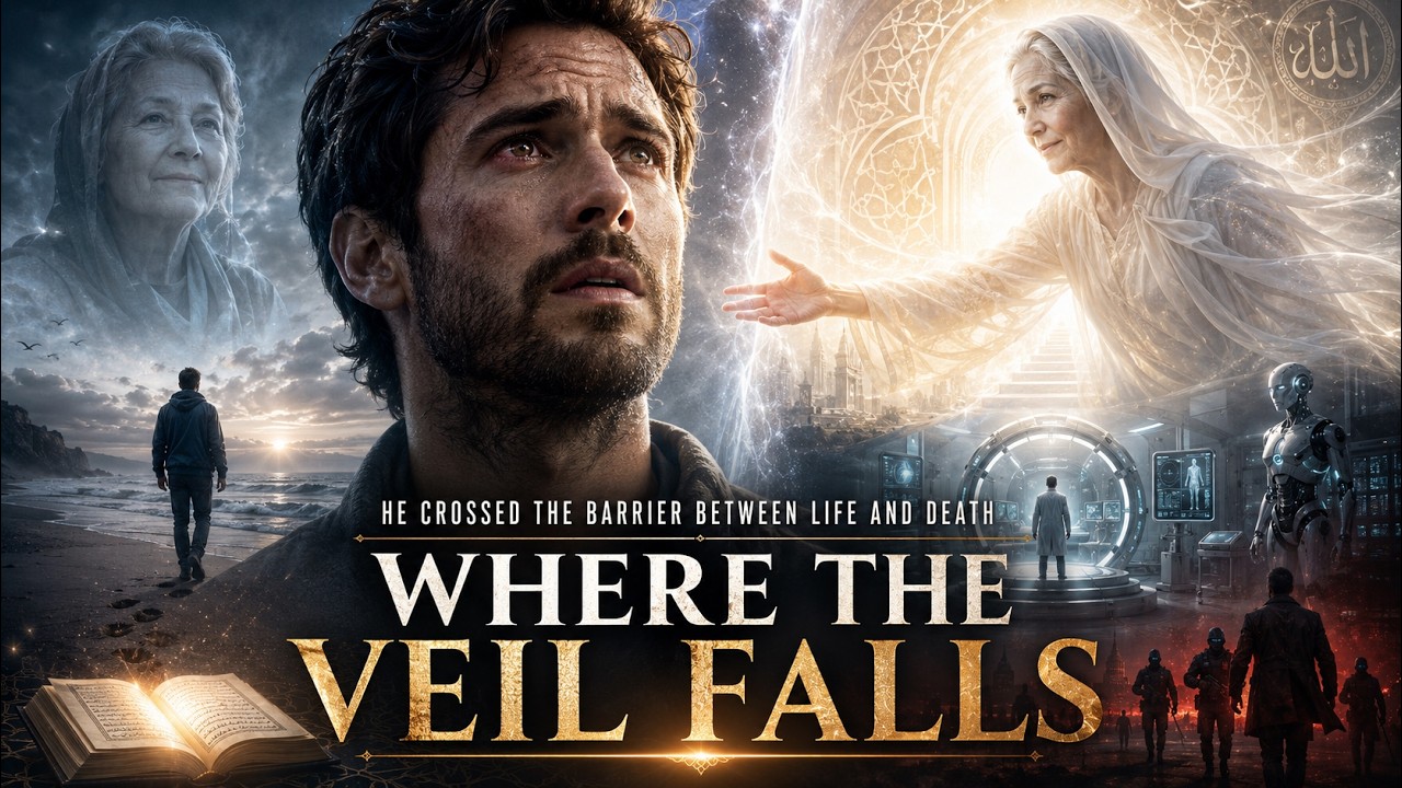 Where the Veil Falls - Cinematic still showing an atmospheric scene between light and shadow